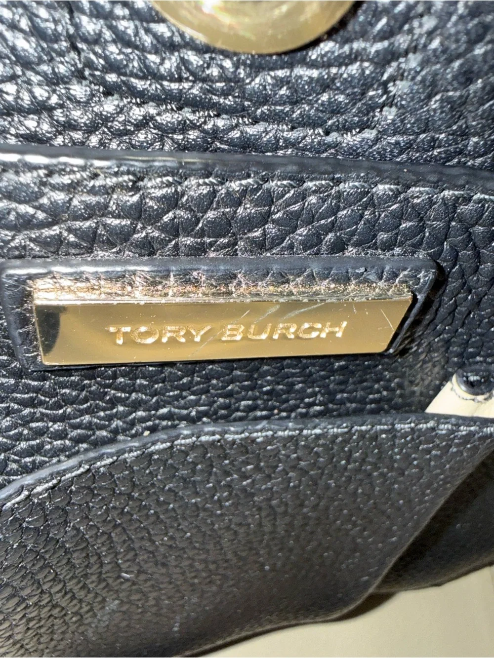 Tory Burch Black Pebbled Leather Hobo with Gold Logo